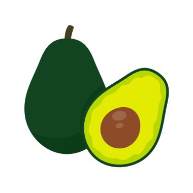 Avokado vektörü. Avokado meyvesi parçalara ayrılmış. İçinde yuvarlak bir tohum var. Sağlık hizmeti için