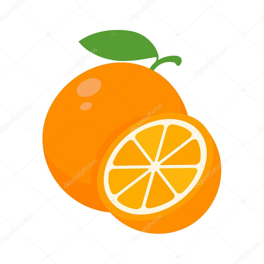 Sweet orange fruit. High vitamin oranges are sliced for refreshing orange juice in the summer.