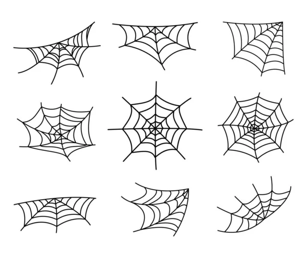 Spindelväv Silhuett Hängande För Halloween Banner Dekorationer Isolerad Bakgrunden — Stock vektor