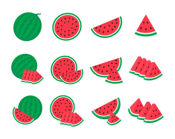 Wassermelonen Vektor Rote Früchte Stücke Geschnitten Mit Samen Inneren Erfrischung — Stockvektor