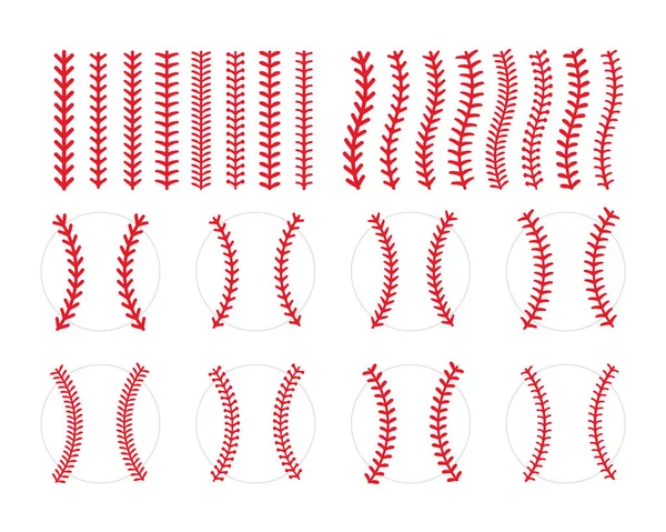 Červený Steh Nebo Šití Baseballu Izolované Bílém Pozadí — Stockový vektor