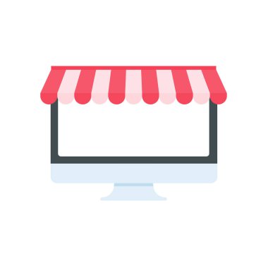 Kırmızı tenteli dizüstü bilgisayar ve online alışveriş poşetleri mağaza konsepti