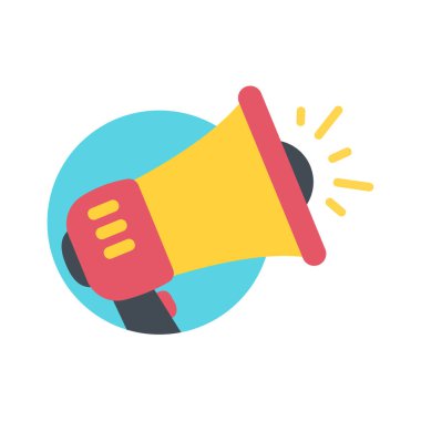 Vektör megafon. İndirimli haberlere karşı yüksek sesle uyaran bir megafon..