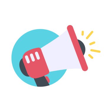 Vektör megafon. İndirimli haberlere karşı yüksek sesle uyaran bir megafon..