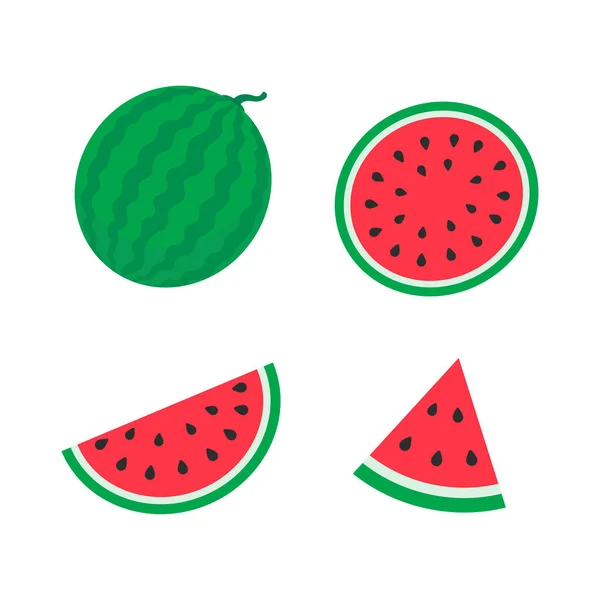 Watermelon Vector Red Fruit Cut Pieces Seeds Refreshing Food Summer — Stock Vector