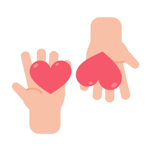 Vector Hands Giving Hearts Each Other Helping Poor Donating Items — Vetor de Stock