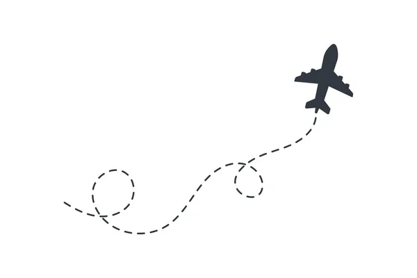 飛行機のルート 旅行ベクトルアイコン 出発点と点線のトレースからの旅行 — ストックベクタ