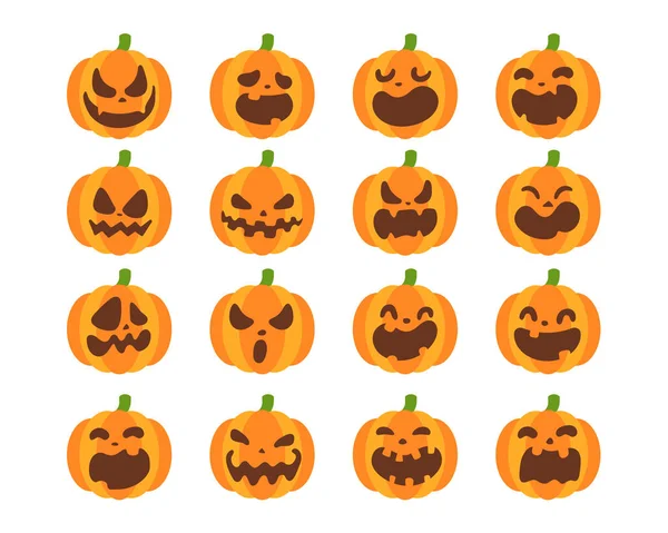 Yellow Pumpkin Vector Carving Scary Ghost Faces Halloween — Stock vektor