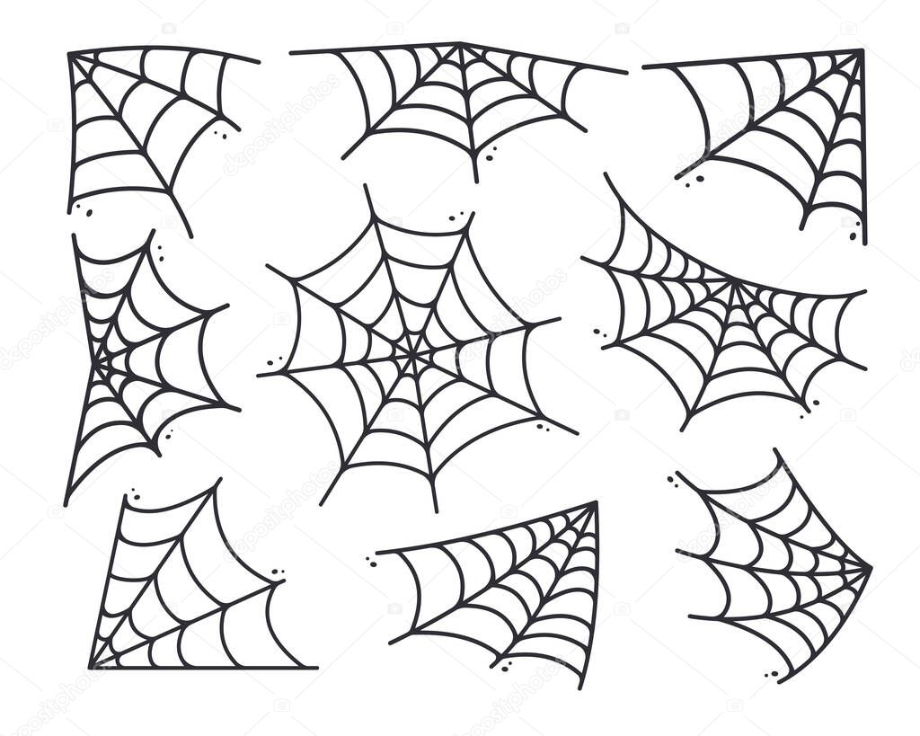 Spider web silhouette hanging for Halloween banner decorations. isolated on the background