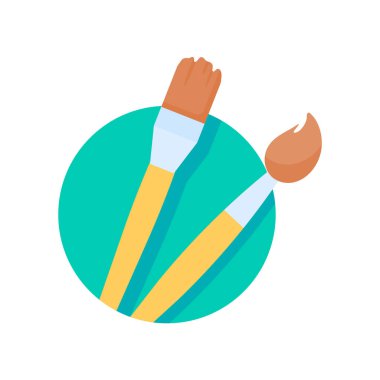 Sanatçının yaratıcılığından sanat yaratmak için fırça başlıkları ve boya kovaları..