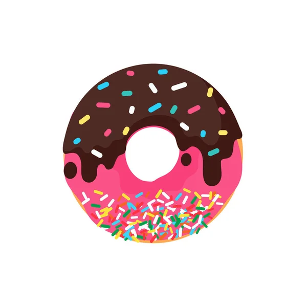 Donut Vector Donuts Círculo Com Buracos Coloridos Cobertos Chocolate Delicioso —  Vetores de Stock