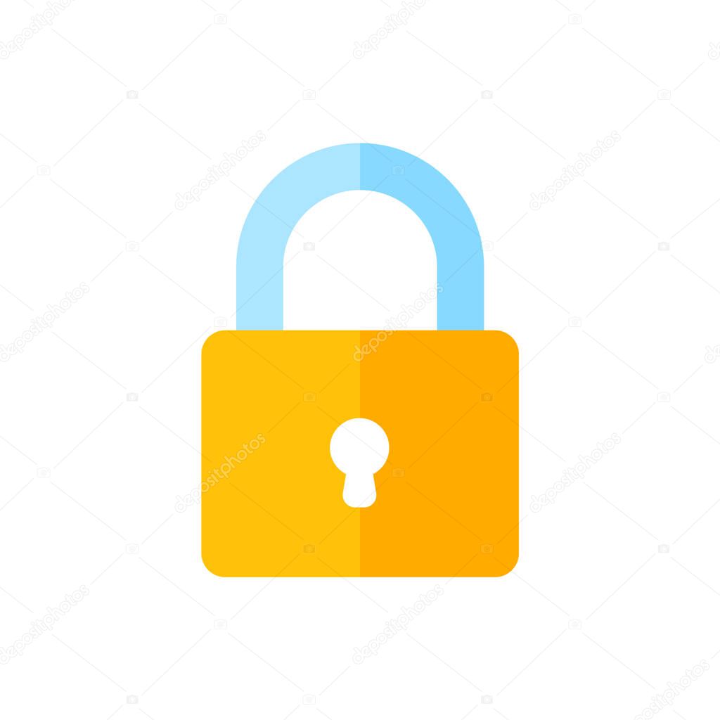 yellow padlock for locking the information on the computer data encryption concept