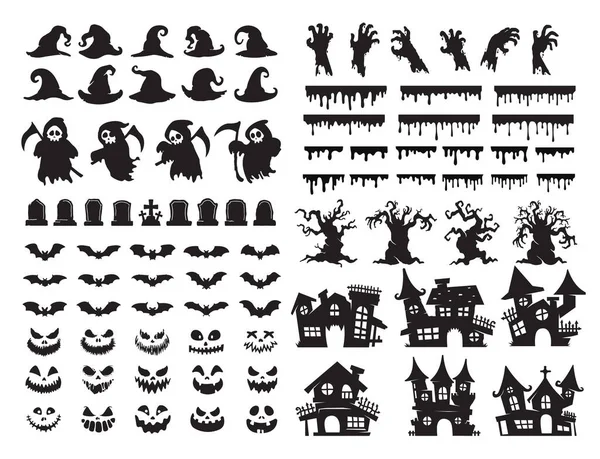 Elementos Silueta Halloween Espantoso Fantasma Espíritu Vector Para Decoración Tarjetas — Vector de stock
