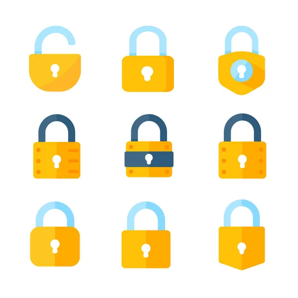 黄色挂锁 用于锁定计算机数据加密概念上的信息 — 图库矢量图片