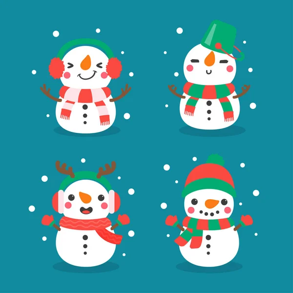 Snowman Cartoon Vector Snowballs Molded Snowman Decorate Winter Sweaters Christmas Royalty Free Stock Vectors
