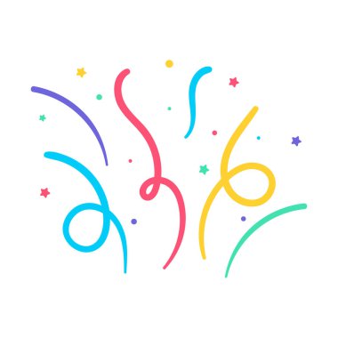 Konfeti vektörü. Doğum günü partisindeki havai fişeklerden yüzen renkli kağıt ruloları.