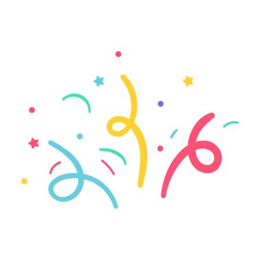 Konfeti vektörü. Doğum günü partisindeki havai fişeklerden yüzen renkli kağıt ruloları.