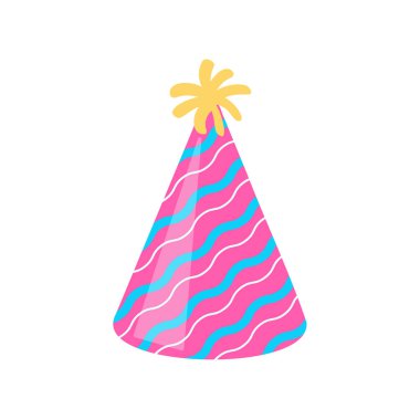 Vektör partisi şapkası. Yeni yıl partisinde giymek için renkli koni şapkası.