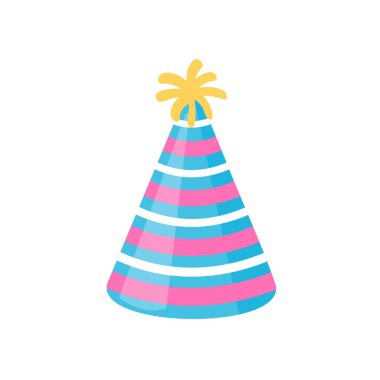 Vektör partisi şapkası. Yeni yıl partisinde giymek için renkli koni şapkası.