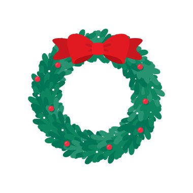 Noel çelengi taşıyıcısı. Yeşil çam dallarında kırmızı kutsal meyvelerle süslenmiş kış çelenkleri..