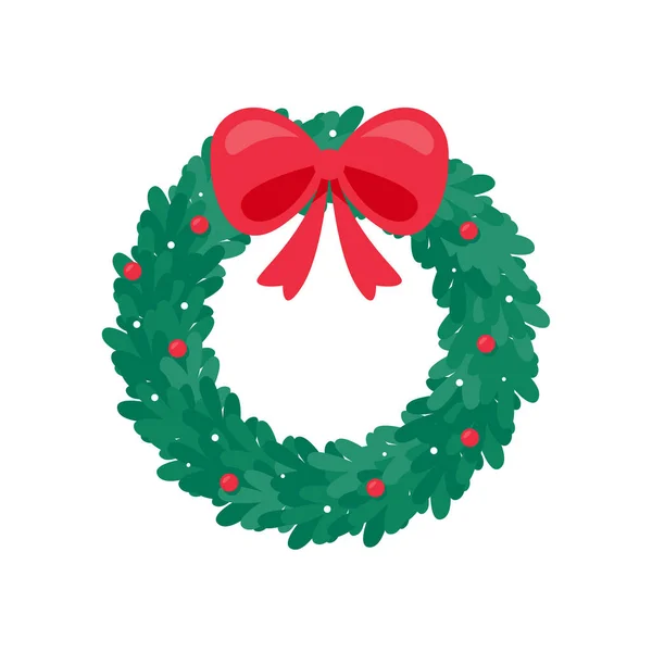 Χριστουγεννιάτικο Στεφάνι Χειμερινές Γιρλάντες Στολισμένες Κόκκινα Μούρα Πράσινα Κλαδιά Πεύκου — Διανυσματικό Αρχείο