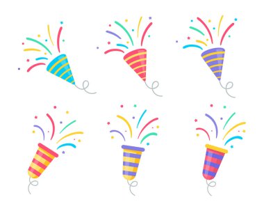 Havai fişek vektörü bir parti çeker. Doğum günü partisinden havai fişekler havada uçuşuyordu.