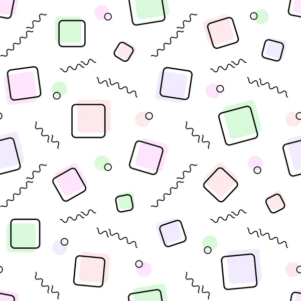 Modern Seamless Pattern of Squares and Waves. Modèle de Memphis. Conception de modèle pour le Web. Vecteur dans un style plat simple. — Image vectorielle