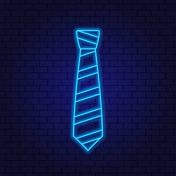 Cravatta a righe blu al neon. Icona della cravatta. Elemento luminoso Neon Linear Design sullo sfondo scuro per sito web, logo, applicazione. — Vettoriale Stock