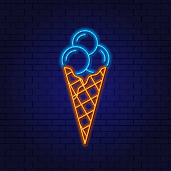 Neon Segno Waffle Cono Con Gelato Elemento Design Lineare Neon — Vettoriale Stock