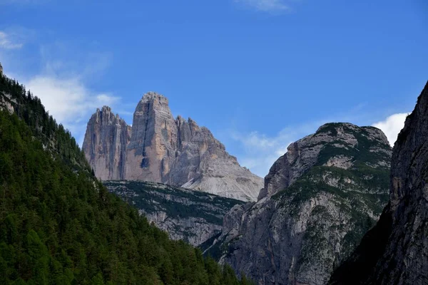 Tre Cime Lavaredo Ligt Bij Bergen Met Uitzicht Rienza Vallei — Stockfoto
