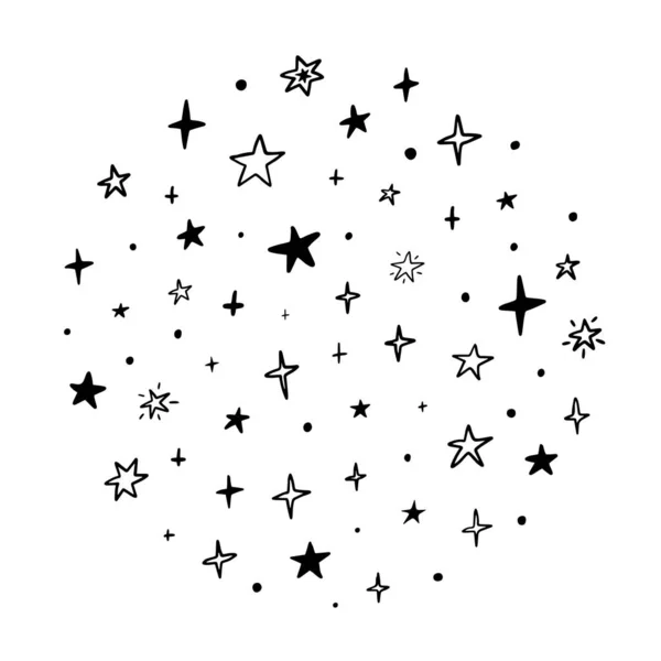 Handgetekende sterren illustratie. Doodle elementen geïsoleerd op witte achtergrond. — Stockvector