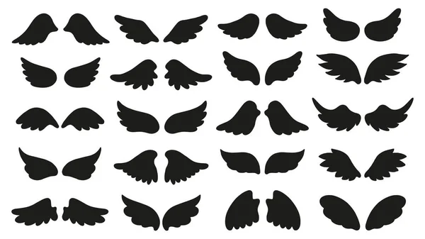 Vector set silhouetten vleugels. Handgetekende, doodle elementen geïsoleerd op witte achtergrond. — Stockvector