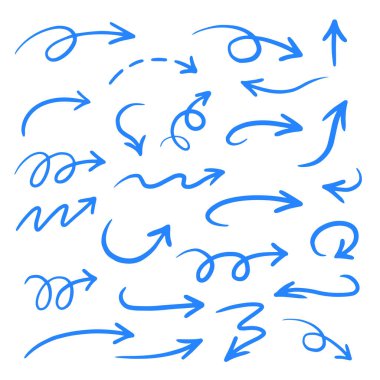 Elle çizilmiş ok vektörü ayarlandı. El çizimi, karalama elementleri beyaz arkaplanda izole.