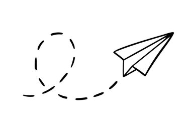 Vektör kağıt uçak. El çizimi karalama uçağı beyaz arka planda izole edildi.