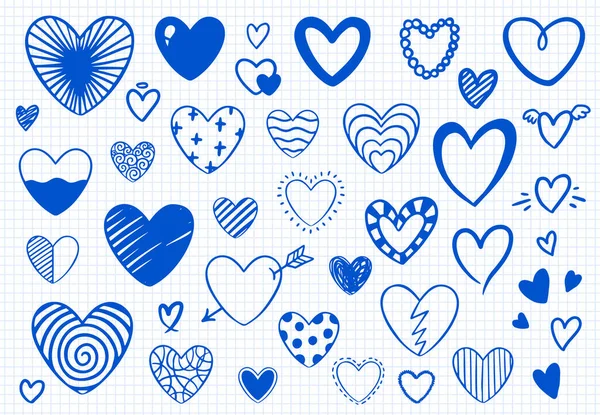 Vector set of hand-drawn hearts. Hand-drawn, doodle elements isolated on paper background. — Stock Vector