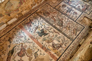 Sicilya 'nın Piazza Armerina kentinde antik Roma sanatının sergilendiği Villa Romana del Casale' nin zeminini mozaikler süslüyor. Ziyaretçiler renklere ve tasarımlara hayran..