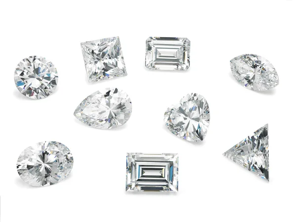 Loose Diamond shapes assortment of different diamond cuts — Stockfoto