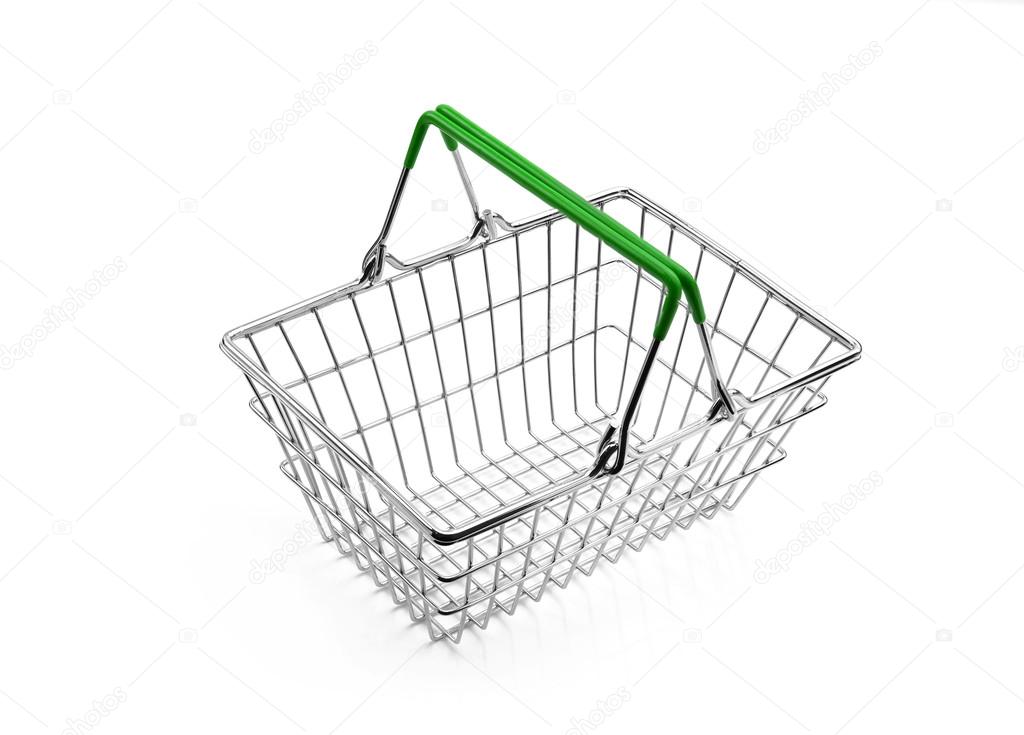 Wire Metal Shopping Basket Green Handle