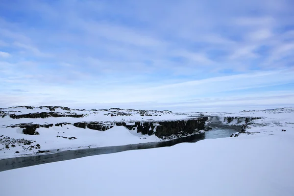 Weitwinkelpanorama-Aufnahme von Wasserfall-Selfoss, Island — Stockfoto