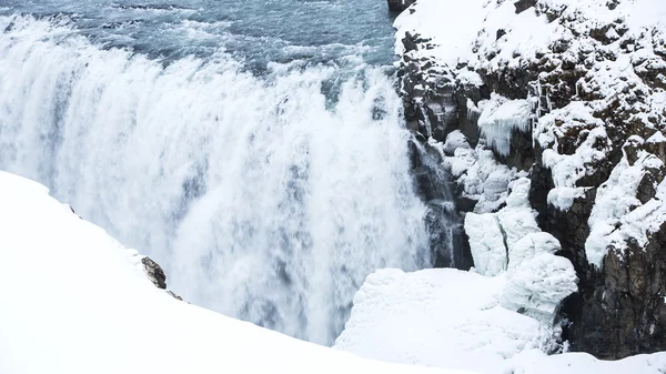 Wodospad Gullfoss Islandia, w okresie zimowym — Zdjęcie stockowe