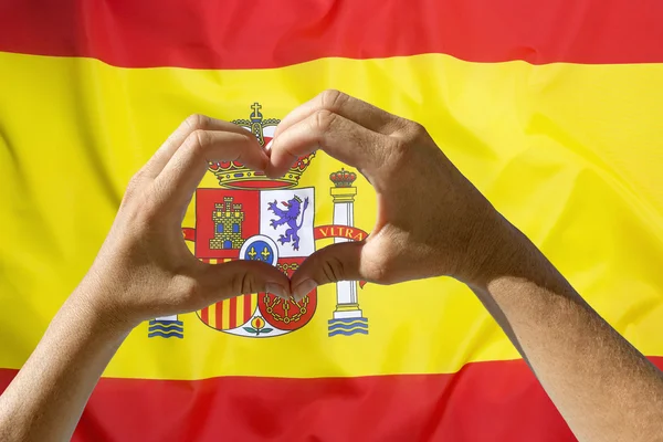 Mãos símbolo de coração, bandeira de Espanha — Fotografia de Stock