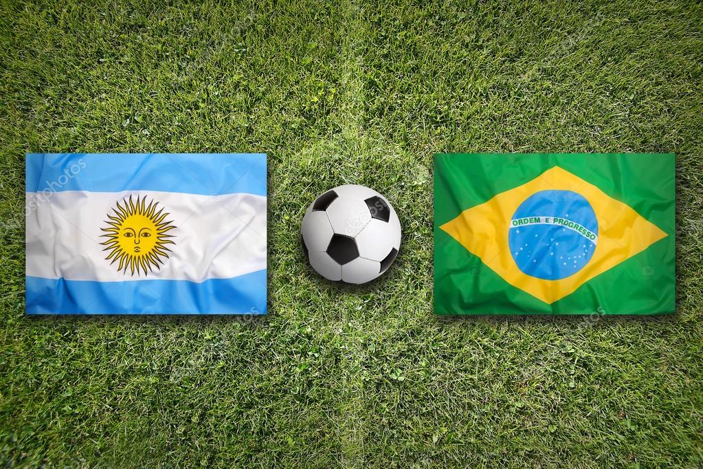 Argentina Vs Brazil Flags On Soccer Field Stock Photo Image By C Kb Photodesign 116592118