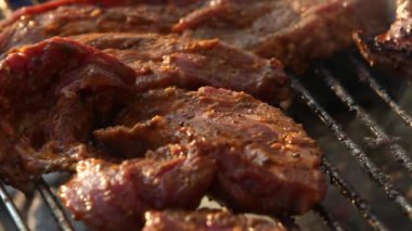 Bir barbekü ızgara domuz etinin closeup