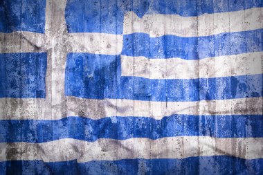 Grunge tarzı bir tuğla duvara Yunanistan bayrağı