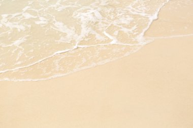 Yumuşak dalgalı ve beyaz kumlu tropik plaj arka planı