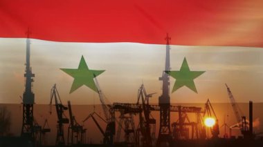 Gün batımında Suriye bayrağıyla endüstriyel konsept