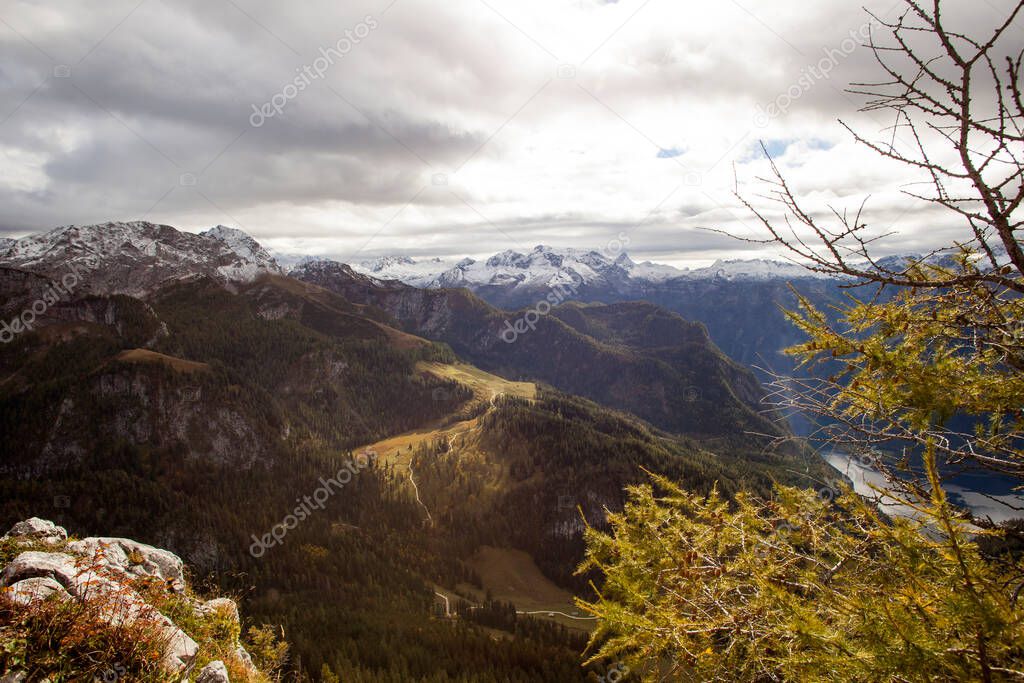 Mountain view from Jenner to Koenigssee lake, Bavaria, Germany in autumn