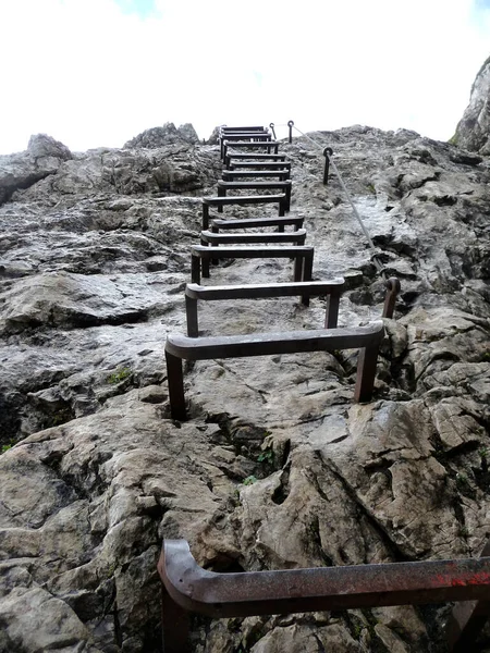 Escalera Hierro Montaña Alpspitze Vía Ferrata Garmisch Partenkirchen Baviera Alemania —  Fotos de Stock