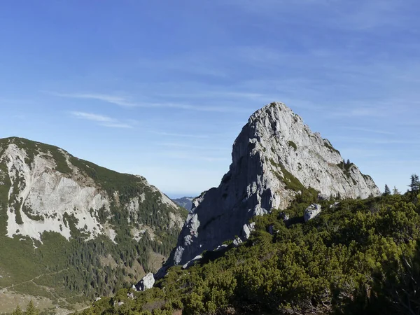 Hegymászó Túra Auerspitze Hegyre Mangfall Hegység Bajorország Németország — Stock Fotó