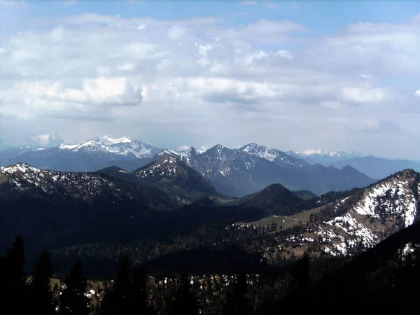 Bewolkt Weer Berg Benediktenwand Beieren Germay Winter — Stockfoto